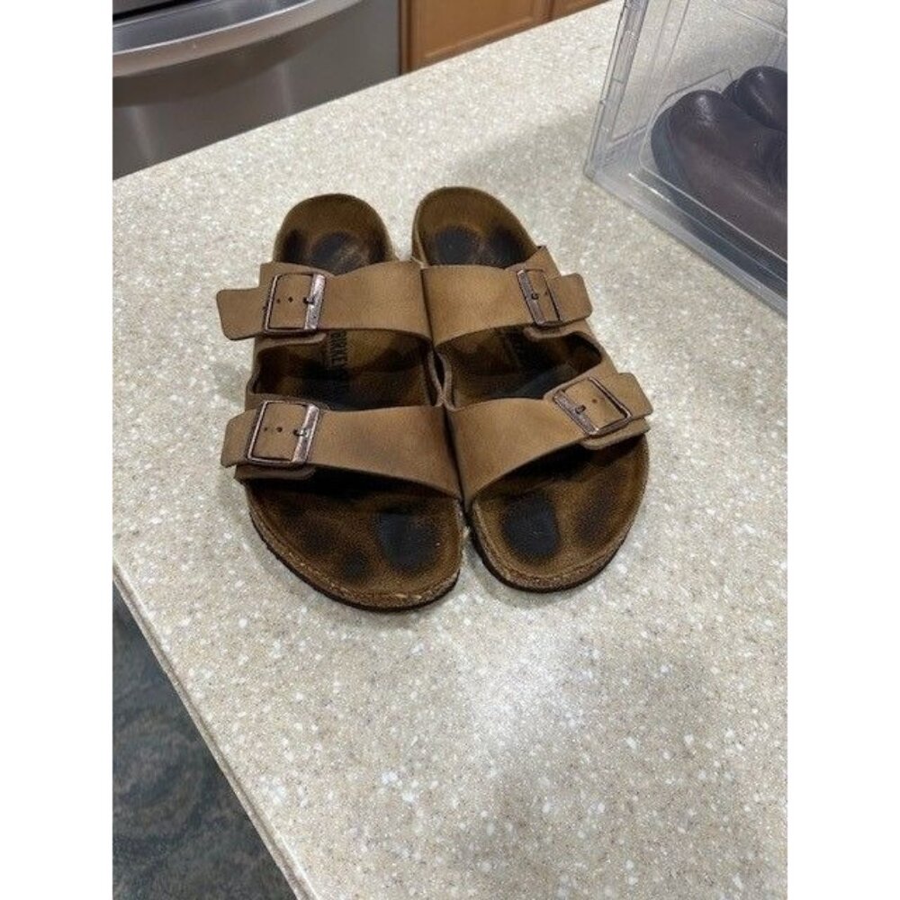 Mens Oil Rubbed Light Brown Leather Birkenstocks, buckle copper Size 12